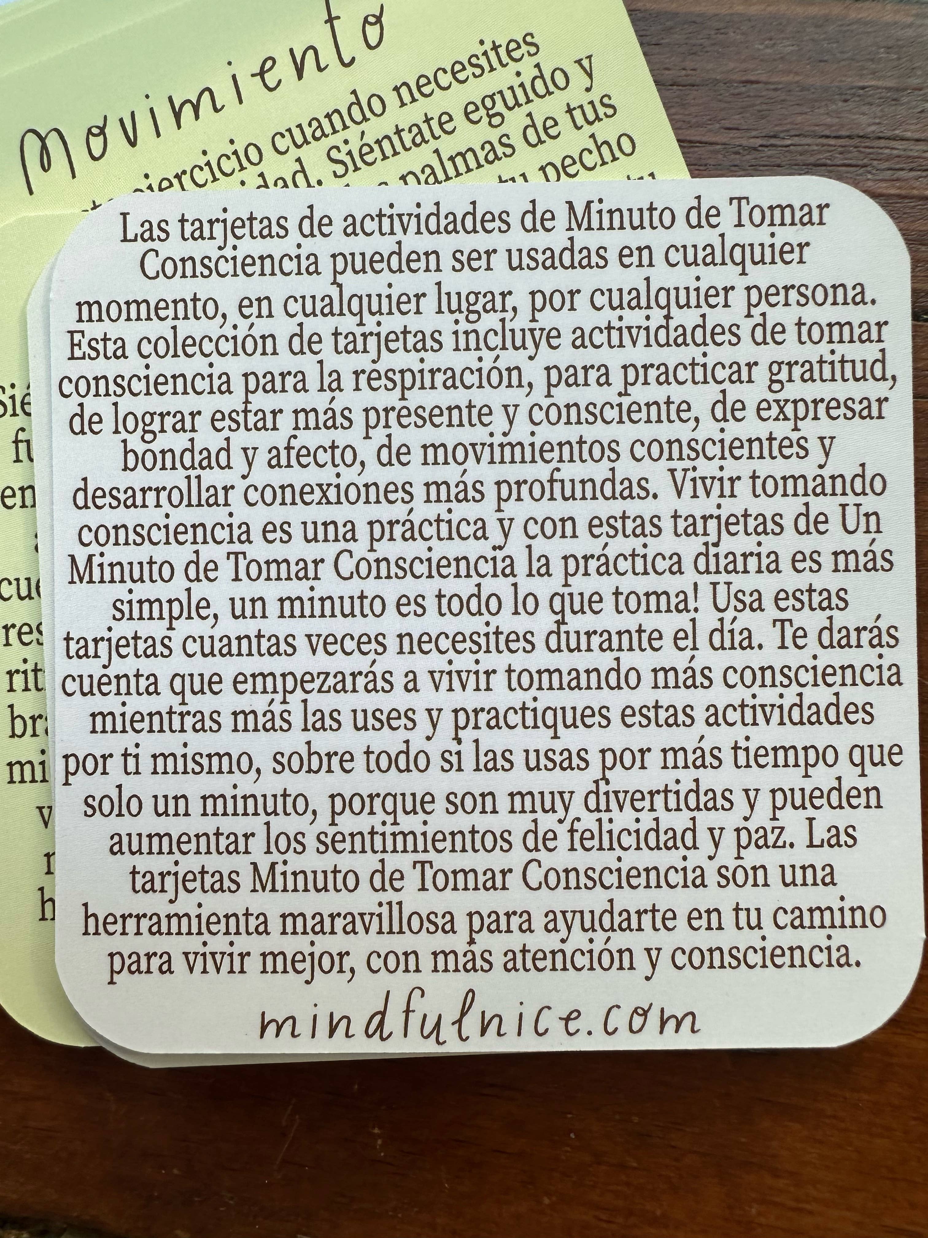 Mindfulnice - Wholesale Tarot Cards - SPANISH Mindful Minute Mindfulness Activity Cards (original)3