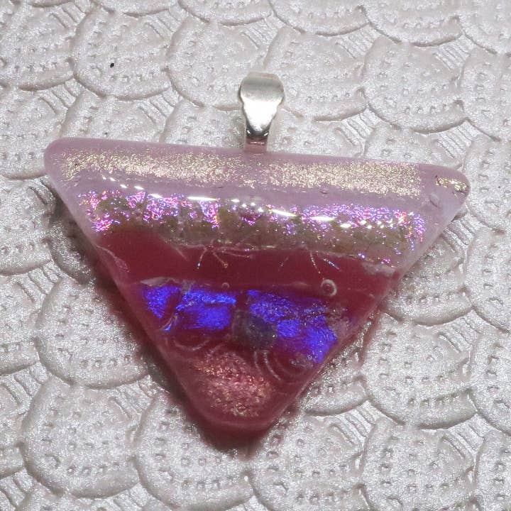 LG Pink Wedge Shaped Fused Dichroic Glass Pendant for wholesale by McCray Studios