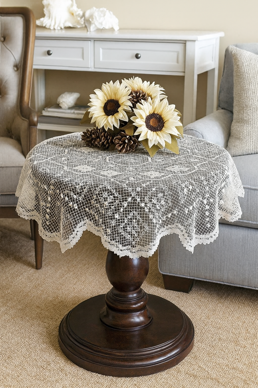 Fennco Styles - Wholesale Tablecloth - Handmade Allover Tuscany Lace Tablecloth - 36" Round4