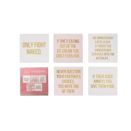 White pPnk Advice For The Couple Coasters Set of 10 for wholesale on Faire