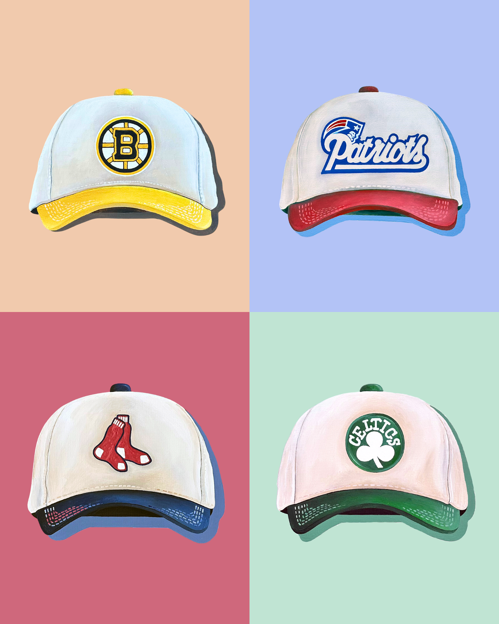The Blank Canvas Company - Wholesale Art Print - Color Blocked Boston Sports Hat Print Series - Art Print1
