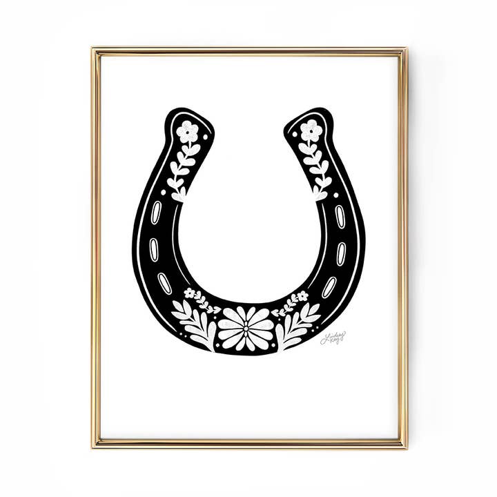 Illustration florale occidentale en forme de fer à cheval - Impression artistique pour la vente par Lindsey Kay Collective