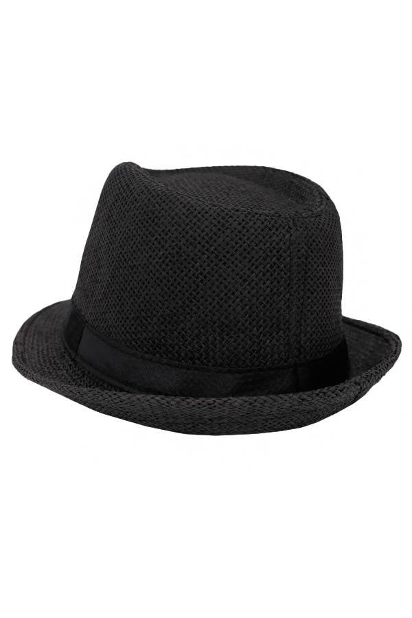 Cap Zone - Wholesale Straw Hat - Women's - Black Band Decor Open Weave Paper Straw Fedora2