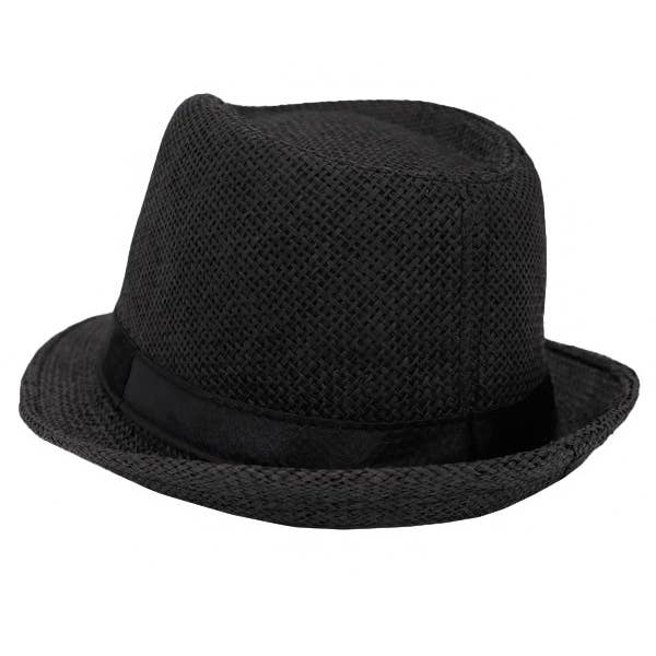 Cap Zone - Wholesale Straw Hat - Women's - Black Band Decor Open Weave Paper Straw Fedora2