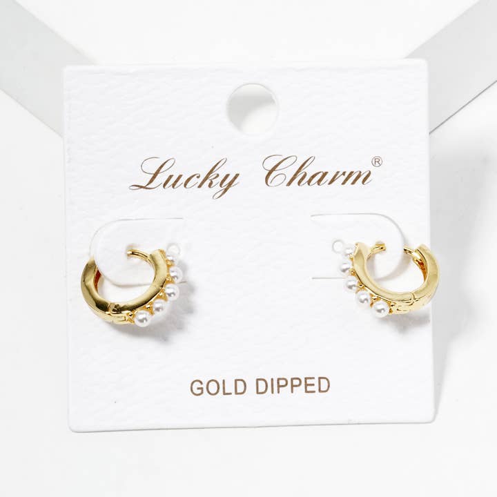 OHBOOBA DESIGN - Wholesale Huggie Earrings - 18k Gold Dipped Pearl Beaded 10mm Dainty Huggie Hoop 1