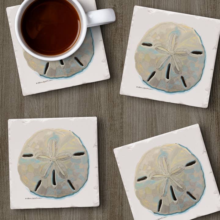 CounterArt/Highland Home/Thirstystone/CoasterStone - Wholesale Coasters - Colorful Sand Dollar Absorbent Tumbled Tile Coaster 4pk