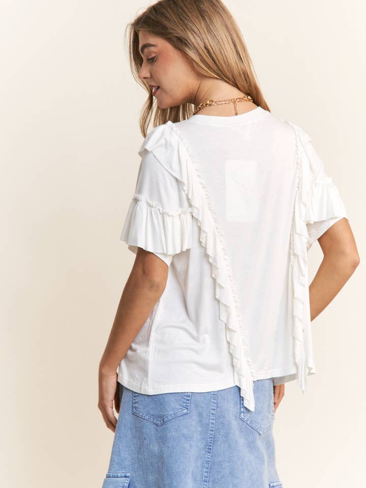 J.NNA - Wholesale Shirt - Women's - Round Neck V Ruffle Knit Top