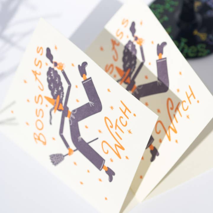 Boss Ass Witch Letterpress Greeting Card for wholesale by M.C. Pressure