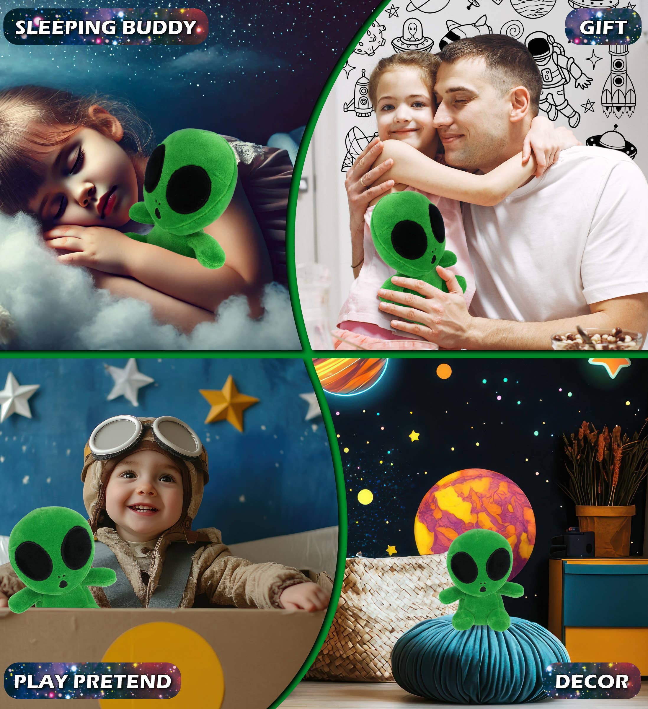 Cota Global - Wholesale Stuffed/Plush Toy - Kids & Baby - Snug-Mooshies Plush - Green Alien 6"3