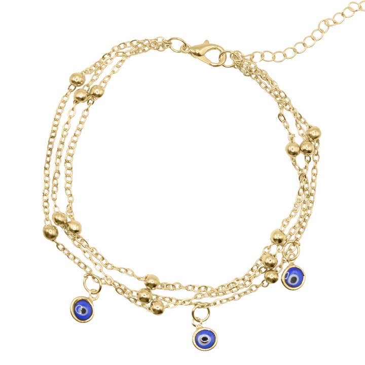 Sevda Evil Eye Charm Chain Anklet | 18K Gold Plated for wholesale by LUNA CHARLES EMRA LTD