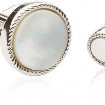 Men's Ribbed Mother of Pearl Silver Tuxedo Cufflinks & Studs for wholesale by Cuff-Daddy