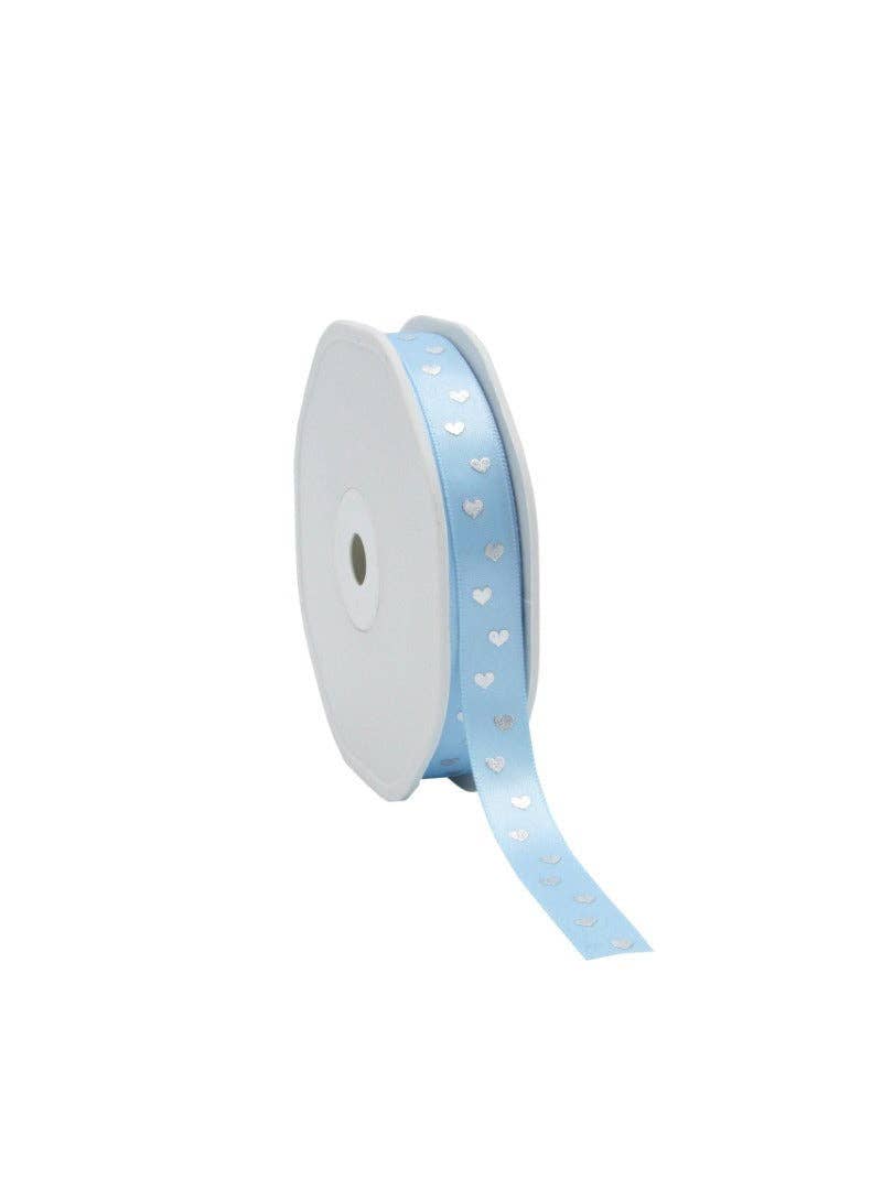 kadopapier.net - Wholesale Ribbon - Gift Wrapping - Baby Blue Satin Ribbon with Hearts0