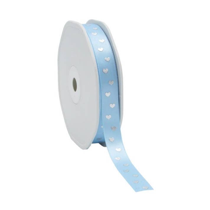 kadopapier.net - Wholesale Ribbon - Gift Wrapping - Baby Blue Satin Ribbon with Hearts0