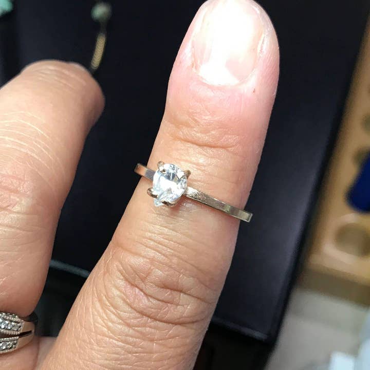 Pear Stone Ring, Promise Ring, Gold Filled Ring, Engagement Ring, Affordable Engagement Ring, Affordable Wedding Ring, Ristic Setting, for wholesale by Janine’s Jewelry Design