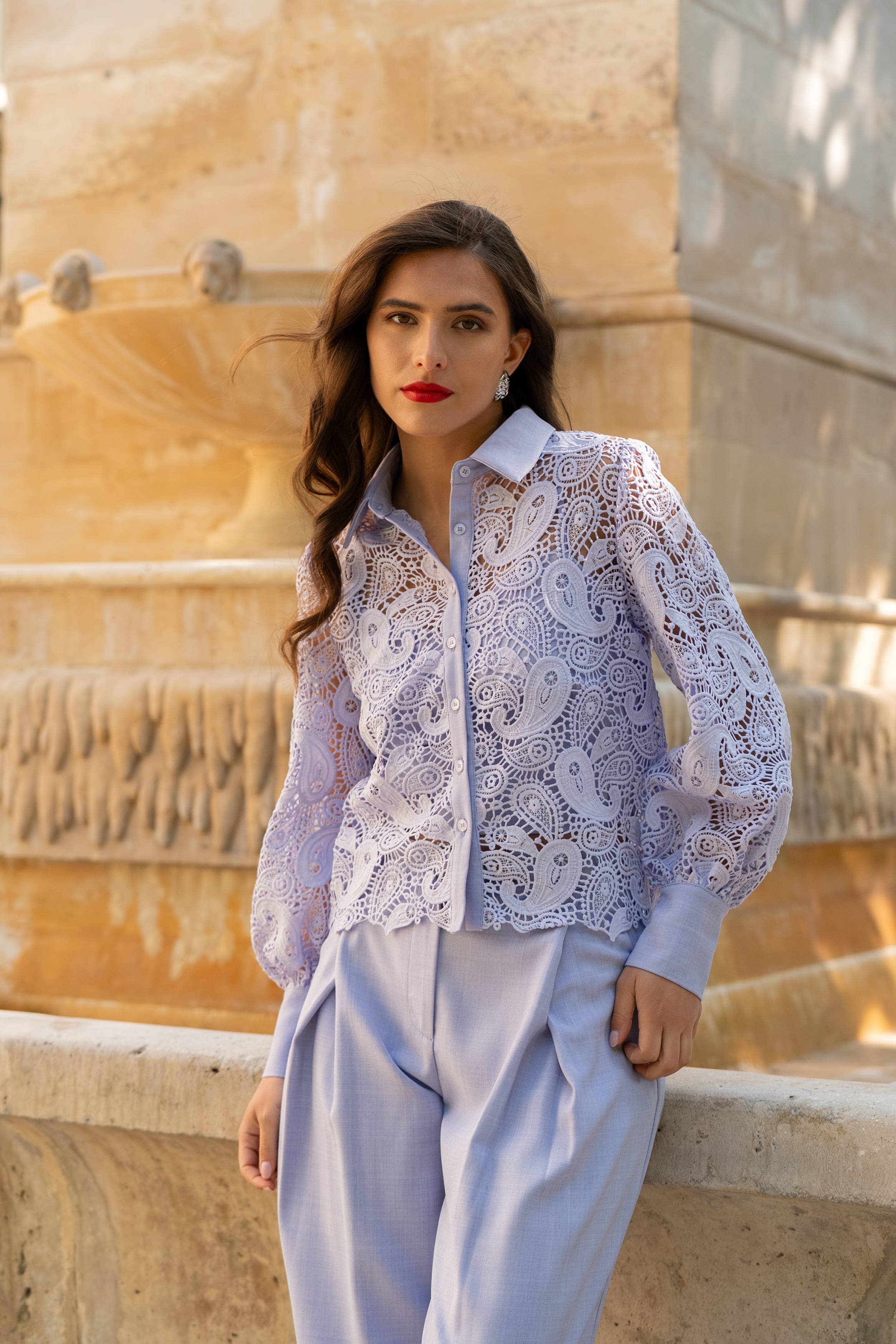 LULUMARY - Venta al por mayor Camisa con botones - Mujer - Blusa de encaje CH3615