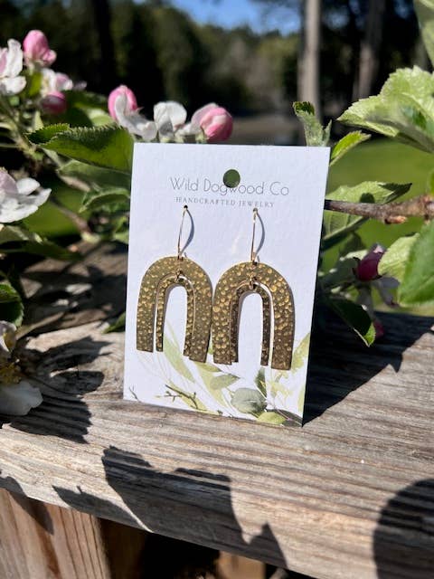 Double rainbow shaped hammer brass earrings. for wholesale by Wild Dogwood Co
