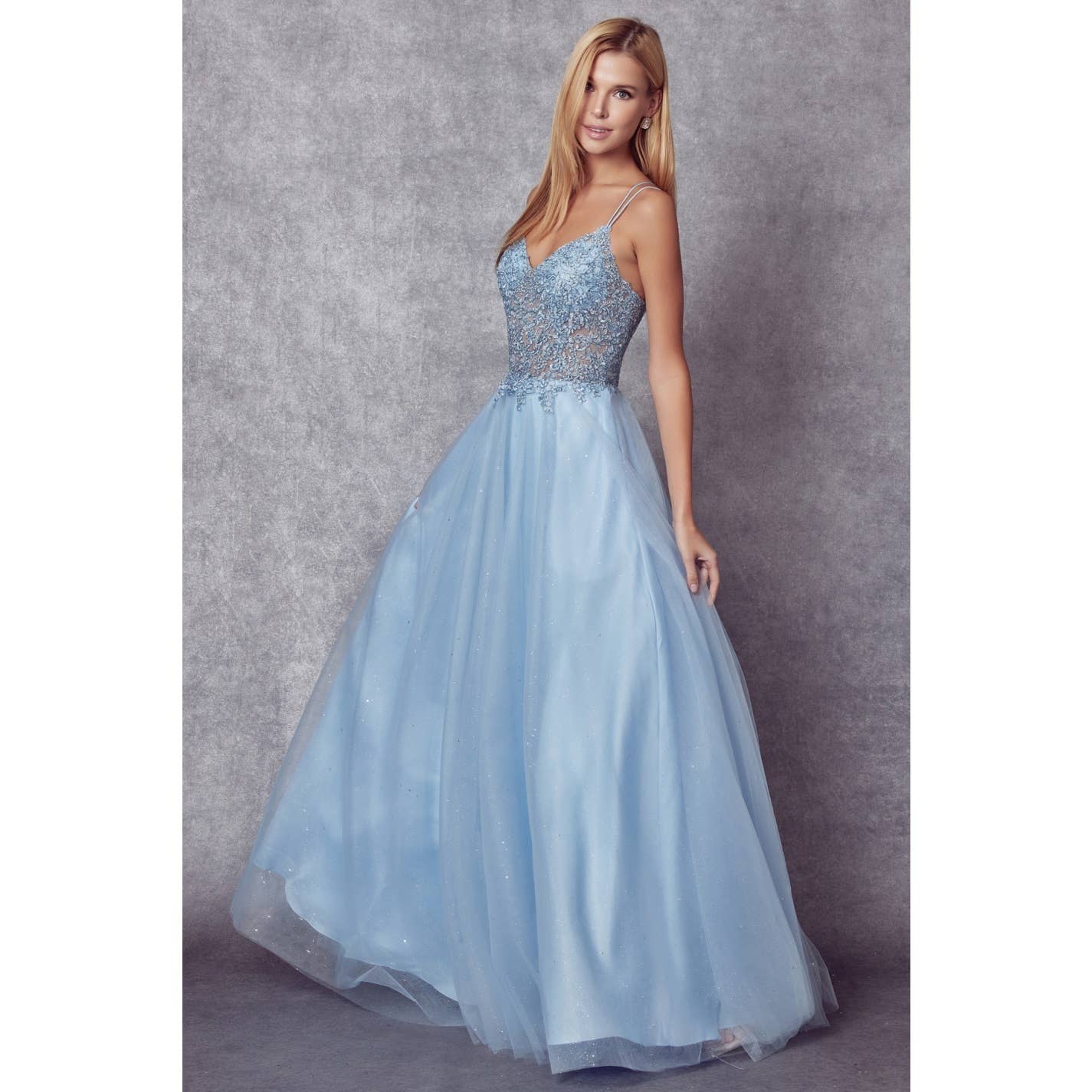 Juliet - Wholesale Gown - Women's - EMBROIDERED SPARKLE TULLE AND STONES ACCENTS  PROM BALL GOWN6