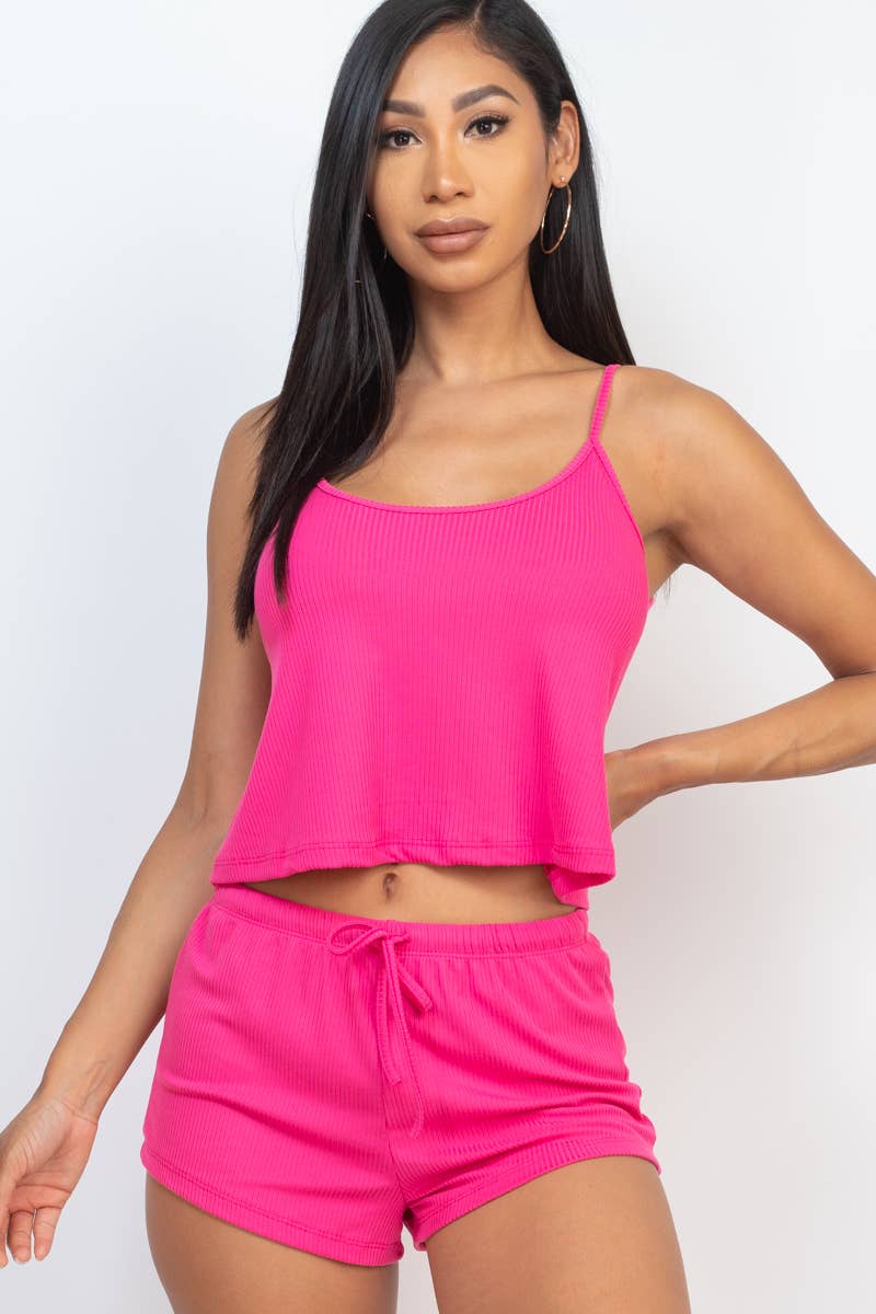 CAPELLA APPAREL - Wholesale Lounge Set - Women's - Ribbed Strappy Top & Shorts Lounge Set0