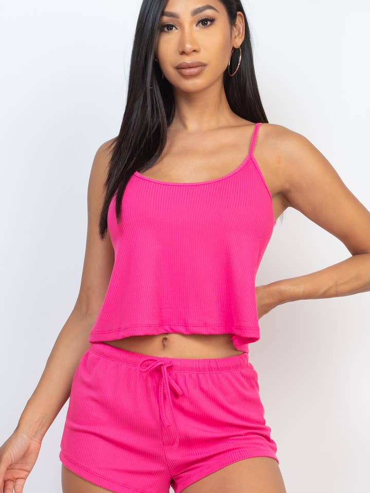 CAPELLA APPAREL - Wholesale Lounge Set - Women's - Ribbed Strappy Top & Shorts Lounge Set