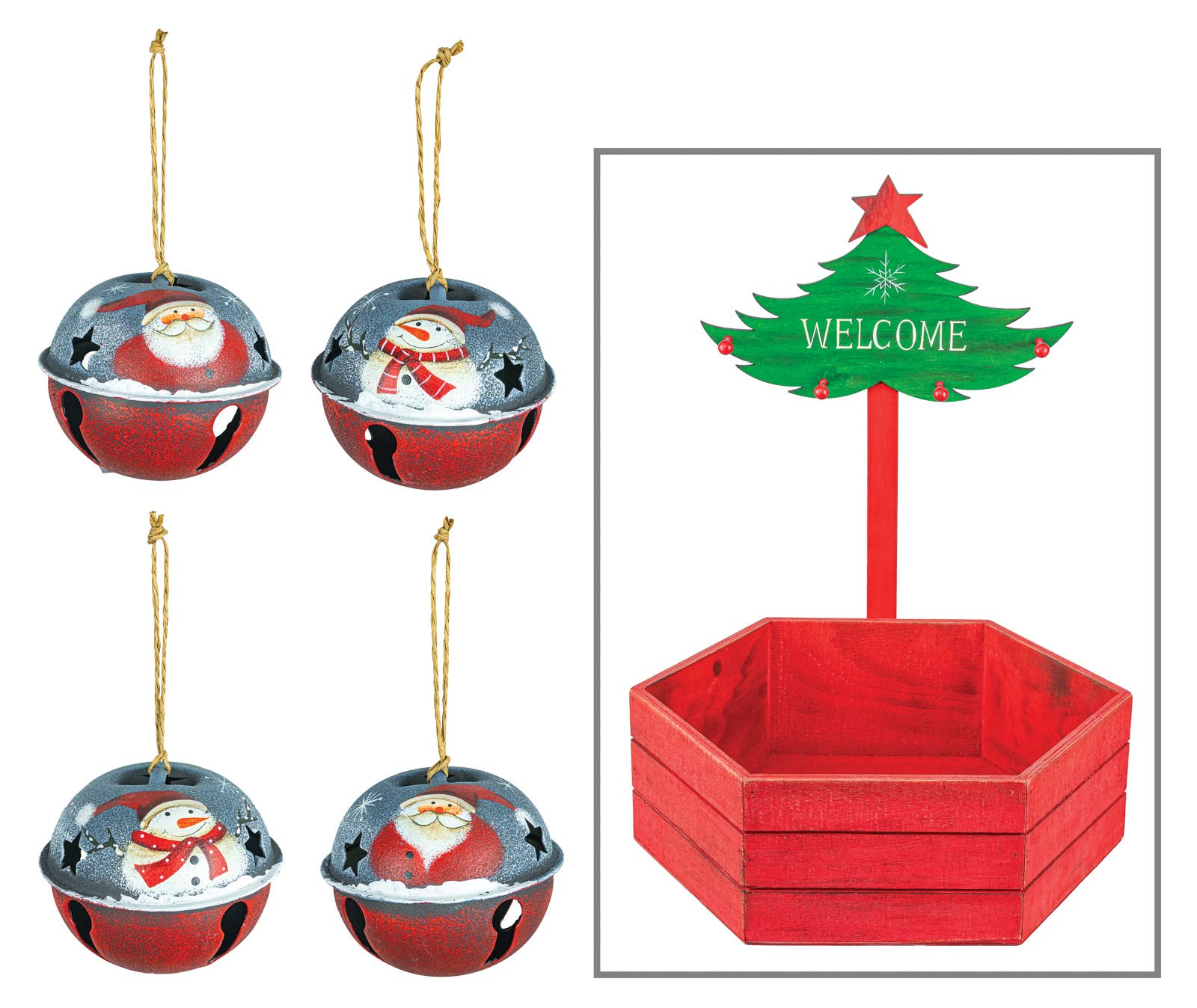 Hanna's Handiworks - Wholesale Decorative Tabletop Object - Christmas Round Bell Snowman Ornament Display, 4 Assorted0
