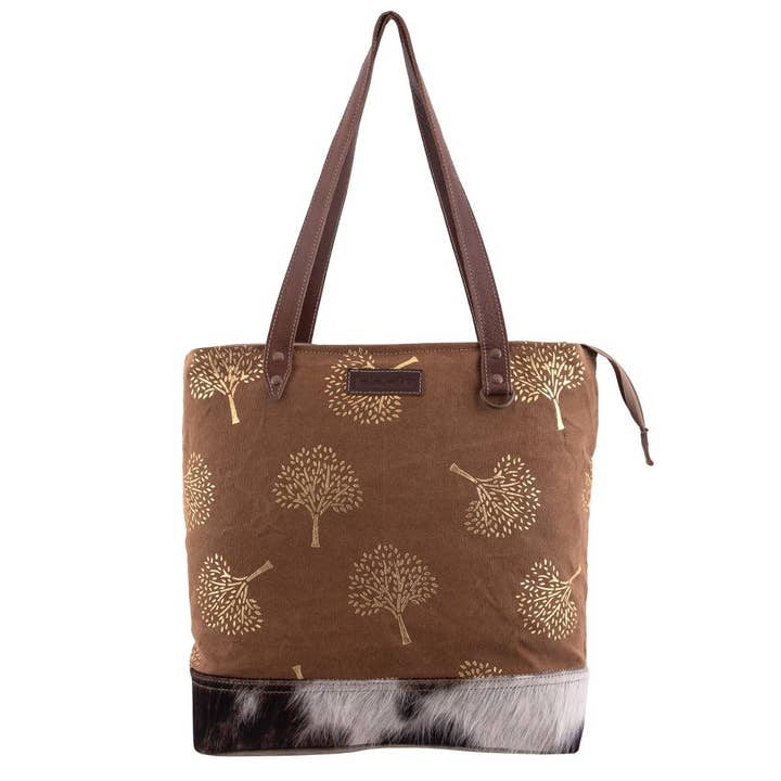 Canvas Leather & Cowhide Metallic Trees Women's Tote Bag for wholesale by Sixtease Bags USA