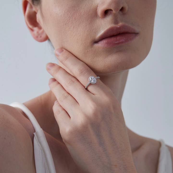 Perimade & Co. LLC - Wholesale Engagement Ring - Oval Moissanite Halo Engagement Ring in 925 Sterling Silver1