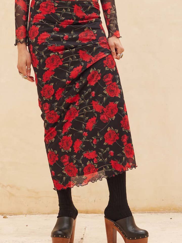 Floral-Print Mesh Straight Maxi Skirt for wholesale by Promesa USA