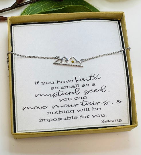 Little Happies Co - Wholesale Pendant/Charm Necklace - Mountain Necklace with real Mustard Seed1