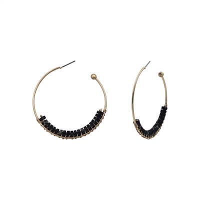 Boucles d'oreilles créoles de 5,1 cm avec pierre naturelle filaire grise pour la vente par What's Hot