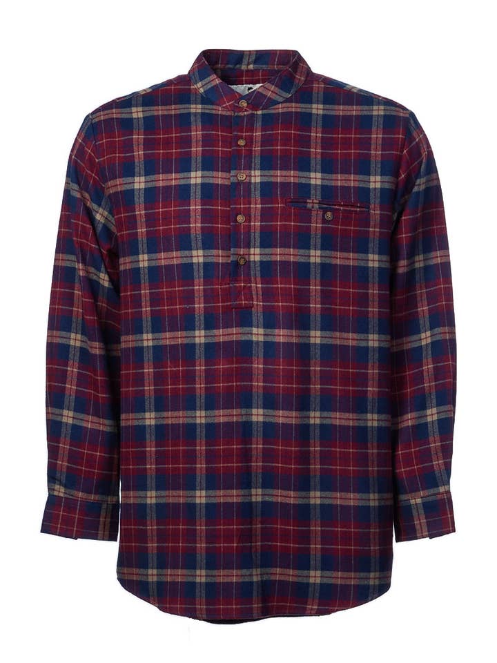 Lee Valley Ireland - Wholesale Button Down Shirt - Men's - Grandfather Shirt Flannel Maroon Navy Check (LV10)6