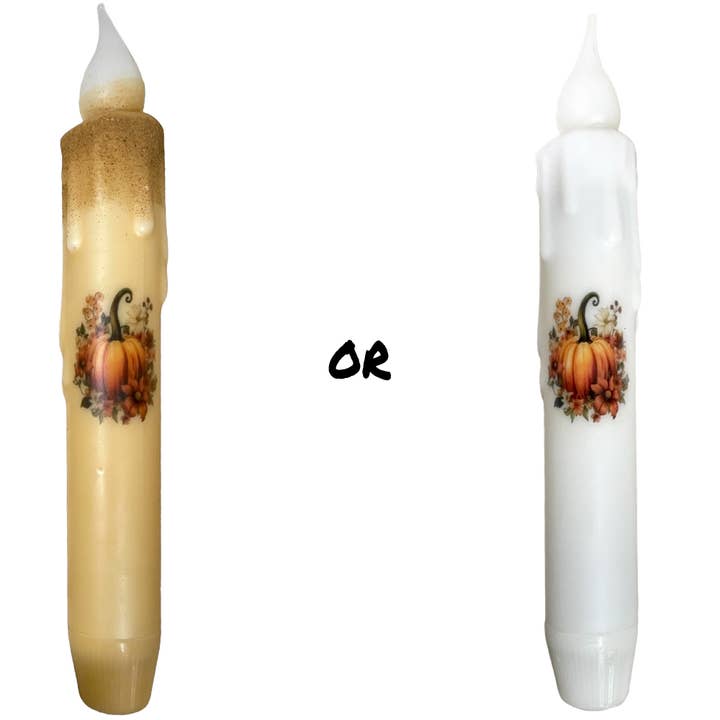 Small Town Dusk - Wholesale Flameless Candle - Pumpkin Flowers Fall LED Battery Operated Timer Taper Candle