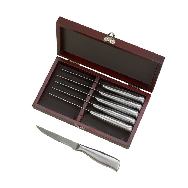 Creative Gifts International Inc. - Wholesale Knife Set - 6 Piece Steak Knife Set with Hinged Rosewood Case