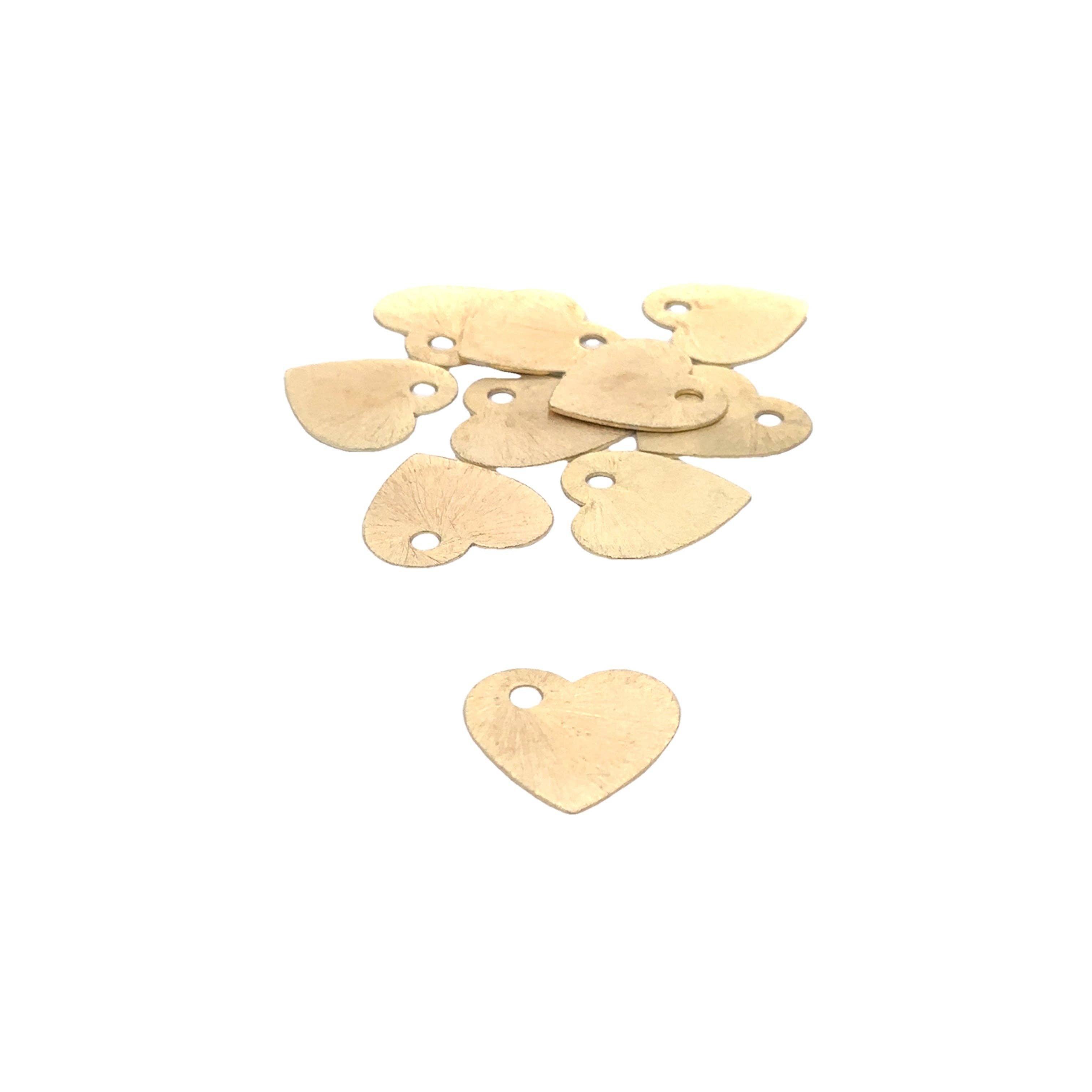 Purity Beads - Wholesale Individual Charm/Pendant - 10pcs. Heart Shape Gold Finish, Brushed Finish, E-coated, one hole, Copper/Brass Findings, 25mm#G5461