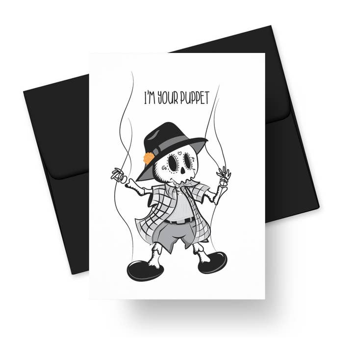 Jag är din docka Chicano Skeleton Marionettkort för wholesale av Paper Tacos®