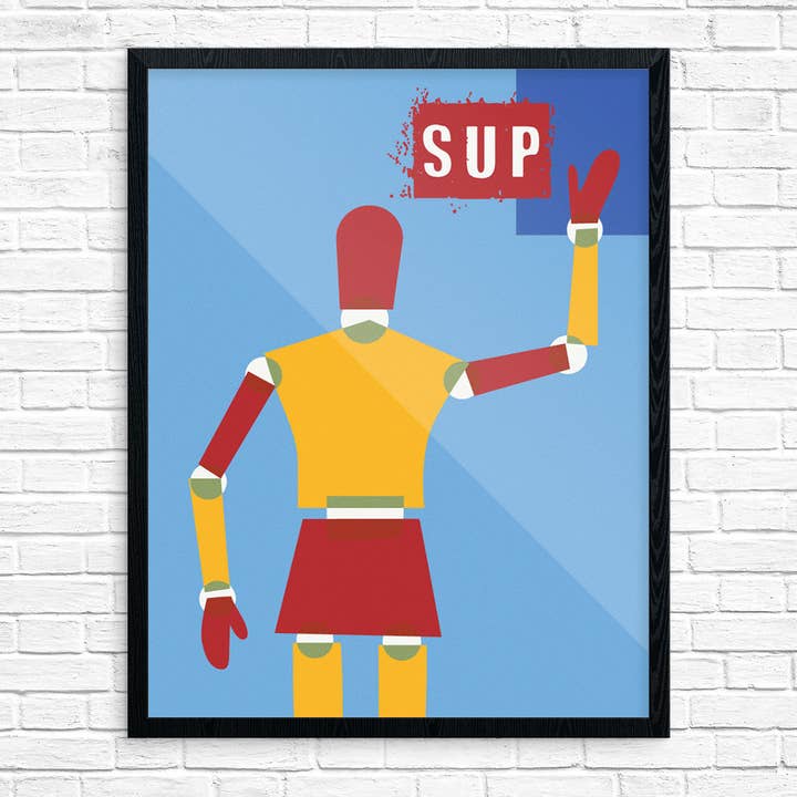 11" x 14" Sup? Waving Stick Figure Man Print for wholesale by Fridgedoor