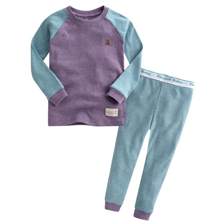 Raglan Purple Cotton Long Sleeve PJ's for wholesale by Vaenait Baby