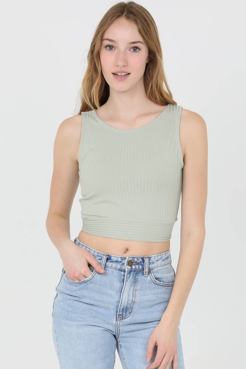 ANGIE - Wholesale Knit Top - Women's - X2DU9-ASIS RIB KNIT STRAPPY BACK TIE WAIST TOP0