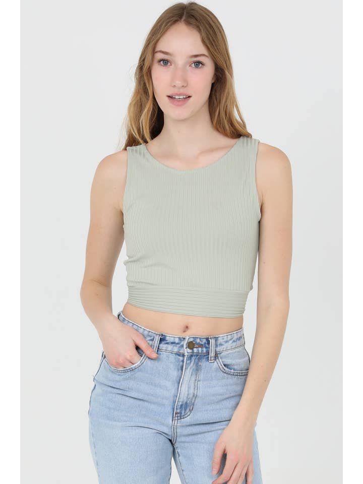 ANGIE - Wholesale Knit Top - Women's - X2DU9-ASIS RIB KNIT STRAPPY BACK TIE WAIST TOP