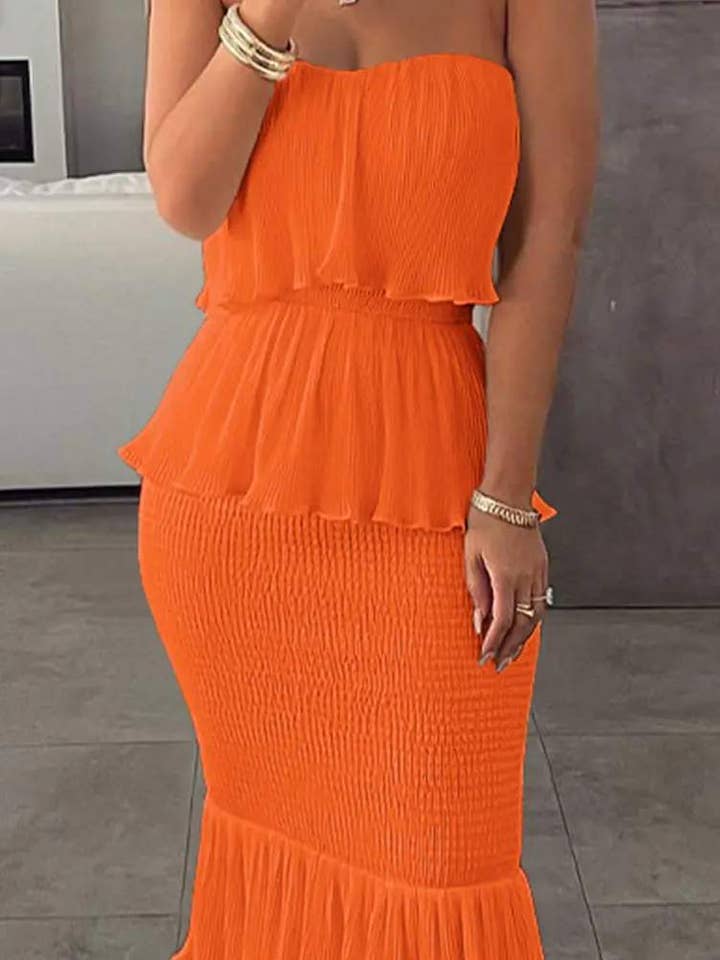 Queen Fashion - Wholesale Dress - Women's - bandeau shirred ruffle hem layered dress10