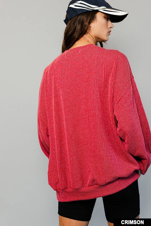 BUCKETLIST INC - Wholesale Sweatshirt - Women's - T1951  Stripe Textured Knit Comfy Sweatshirt1