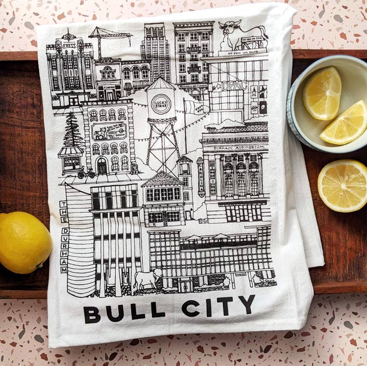 Durham, North Carolina cotton tea towel for wholesale by Papermill Creative
