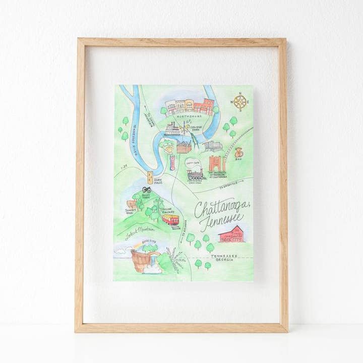 Chattanooga, Tennessee Map Art Print for wholesale by Natty Michelle Paperie