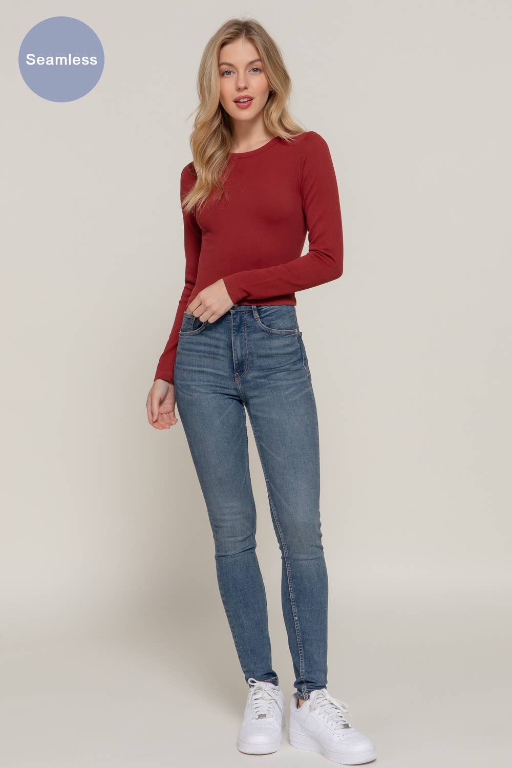 Active Basic | Active USA - Wholesale Gebreide top - Dames - Ribgebreide naadloze top met lange mouwen en ronde hals12