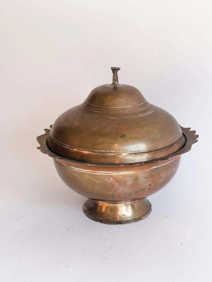 Vintage Copper Pedestal Bowl with Lid | Footed Decorative Ve for wholesale by Heirloom & Honey
