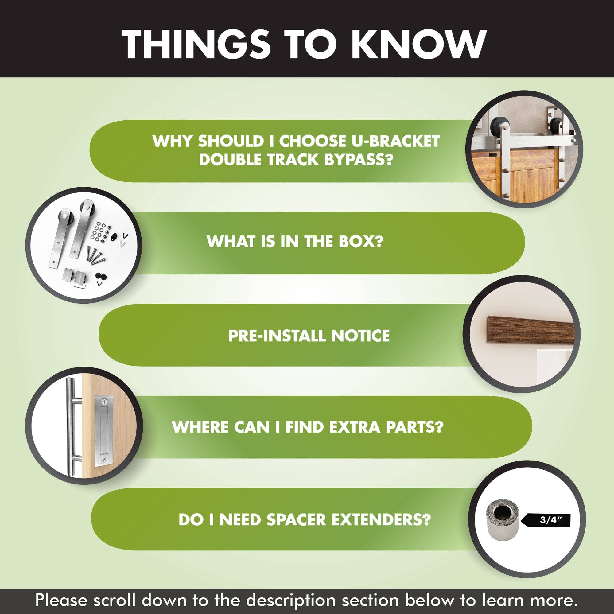 Homacer INC - Wholesale Knob/Pull - Double Track U-Shape Bypass Sliding Barn Door Hardware Kit - Straight Design Roller3