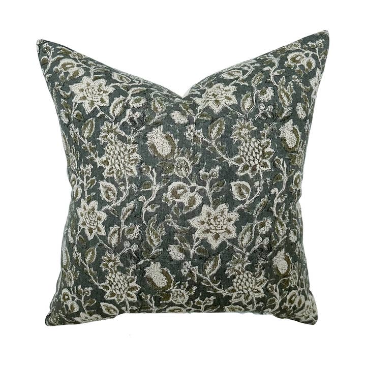Willow | Deep Blue & Sage Floral Pillow Cover for wholesale by Linen & James
