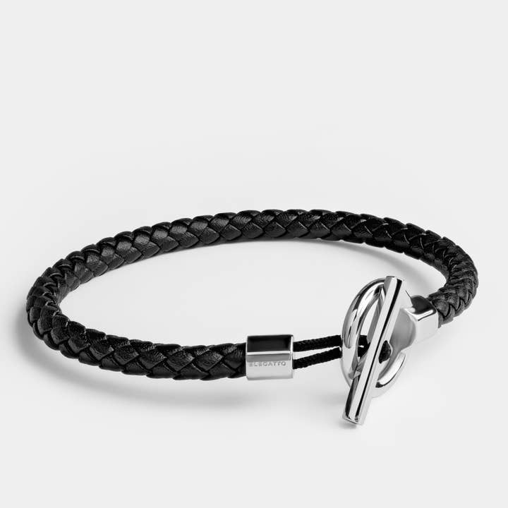 Elegatto - Wholesale Woven/Braided Bracelet - Helm Braided Leather & Silver Plated Bracelet