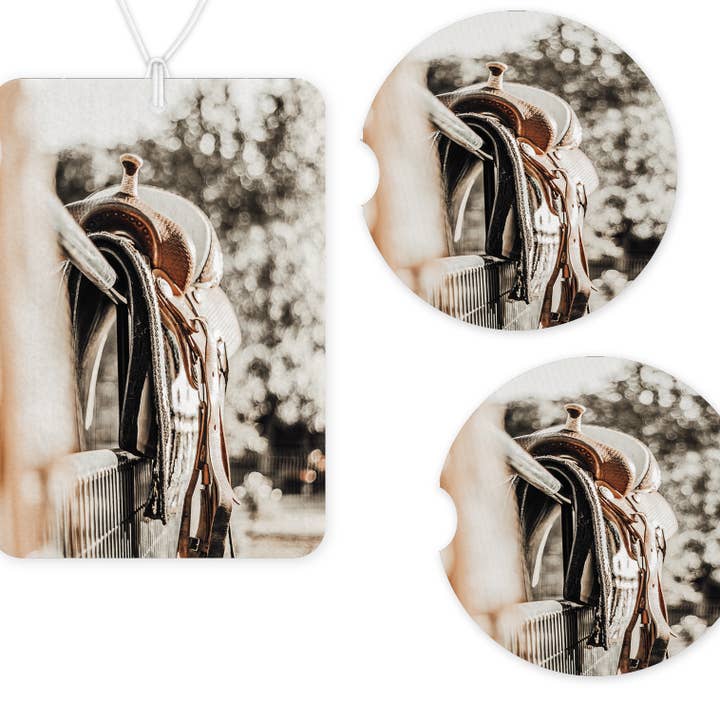 Boho Saddle Car Freshener and Coaster Set for wholesale by Texas Petunias Boutique