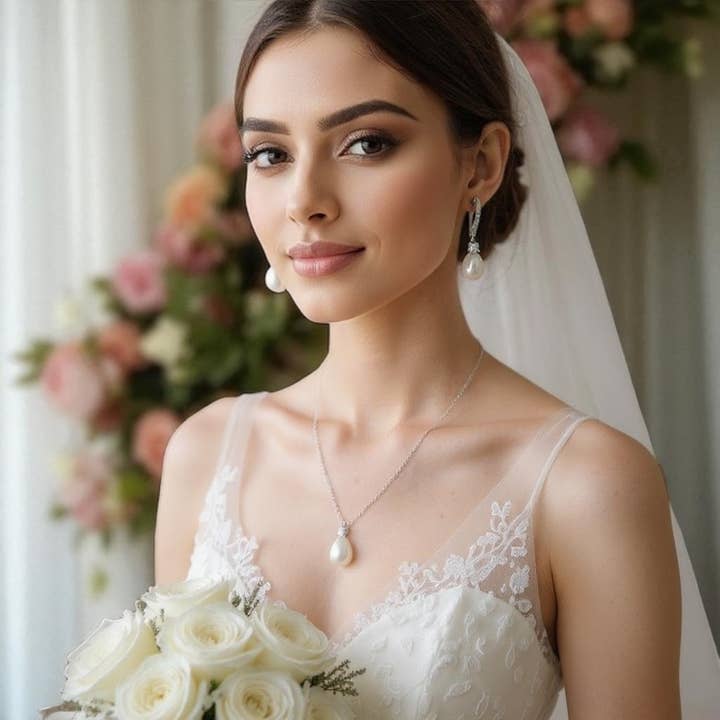 Athena Bridal Jewellery – wholesale Jewellery set – CZ COLLECTION - EXQUISITE FRESHWATER PEARL SET -CZNK219 SILV9