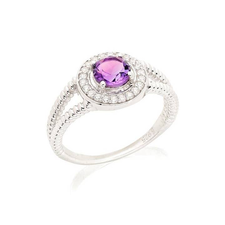 Anillo con amatista y óxido de circonio, plata de ley para venta al por mayor de OPALOOK France